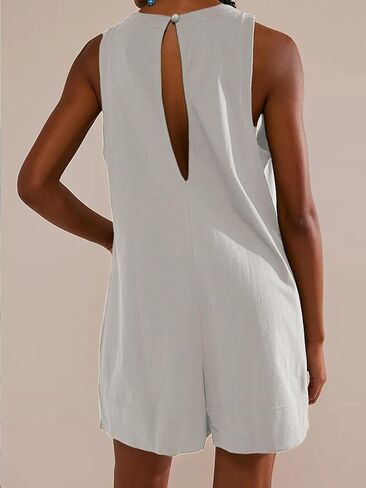 Halfword Women's Summer Casual Short Rompers Loose Sleeveless Linen Jumpsuit with Pockets in Saudi Arabia