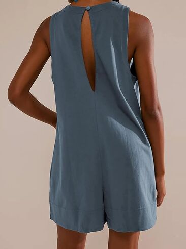 Halfword Women's Summer Casual Short Rompers Loose Sleeveless Linen Jumpsuit with Pockets in Saudi Arabia