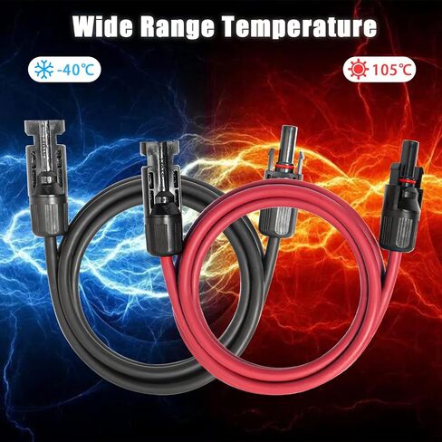 كابل تمديد شمسي 10 AWG بطول 5 أقدام أسود + 5 أقدام أحمر، سلك لوحة شمسية فائقة الذكور إلى الإناث سلك نحاسي معلب للوحات الشمسية، السيارات، المركبات الترفيهية، القوارب، في الهواء الطلق in Kuwait