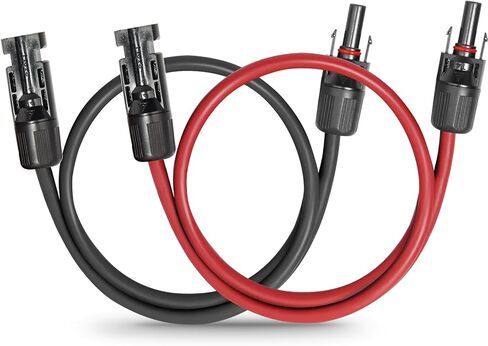 كابل تمديد شمسي 10 AWG بطول 5 أقدام أسود + 5 أقدام أحمر، سلك لوحة شمسية فائقة الذكور إلى الإناث سلك نحاسي معلب للوحات الشمسية، السيارات، المركبات الترفيهية، القوارب، في الهواء الطلق in Kuwait