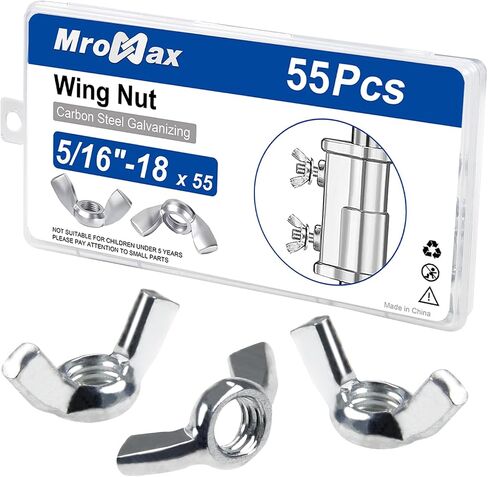 MroMax 55Pcs 5/16"-18 Wing Nuts Carbon Steel Butterfly Nuts Zinc Plated Fasteners Parts Hand Twist Tighten Ear Wingnuts 5/16-18 Inches Hardware Nuts in Saudi Arabia