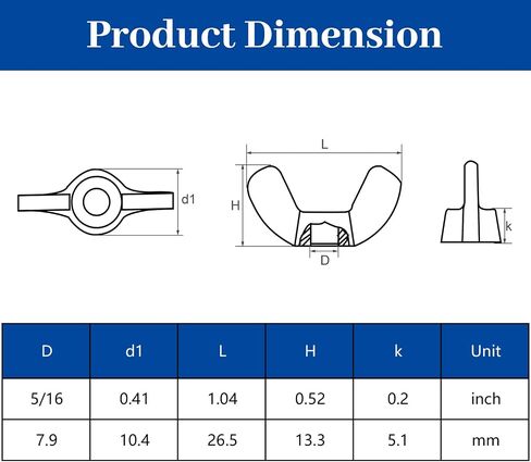 MroMax 55Pcs 5/16"-18 Wing Nuts Carbon Steel Butterfly Nuts Zinc Plated Fasteners Parts Hand Twist Tighten Ear Wingnuts 5/16-18 Inches Hardware Nuts in Saudi Arabia