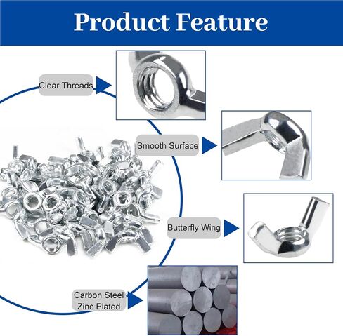 MroMax 55Pcs 5/16"-18 Wing Nuts Carbon Steel Butterfly Nuts Zinc Plated Fasteners Parts Hand Twist Tighten Ear Wingnuts 5/16-18 Inches Hardware Nuts in Saudi Arabia