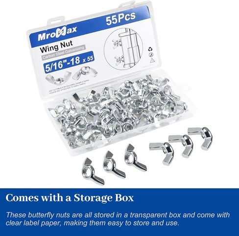 MroMax 55Pcs 5/16"-18 Wing Nuts Carbon Steel Butterfly Nuts Zinc Plated Fasteners Parts Hand Twist Tighten Ear Wingnuts 5/16-18 Inches Hardware Nuts in Saudi Arabia