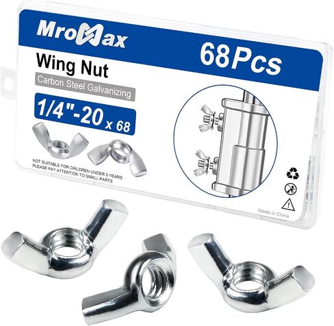 MroMax 68Pcs 1/4"-20 Wing Nuts Carbon Steel Butterfly Nuts Zinc Plated Fasteners Parts Hand Twist Tighten Ear Wingnuts 1/4-20 Inches Hardware Nuts in Saudi Arabia