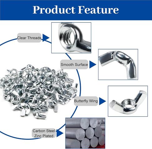 MroMax 68Pcs 1/4"-20 Wing Nuts Carbon Steel Butterfly Nuts Zinc Plated Fasteners Parts Hand Twist Tighten Ear Wingnuts 1/4-20 Inches Hardware Nuts in Saudi Arabia