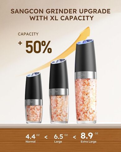 مجموعة مطحنة الملح والفلفل الكهربائية من سانجكون، سعة 9 أونصة XL، تعمل بالبطارية، تعمل بيد واحدة، خشونة قابلة للتعديل، قابلة لإعادة الملء، مجموعة مطحنة الفلفل الملح، هدية المطبخ in Kuwait