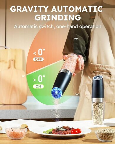 مجموعة مطحنة الملح والفلفل الكهربائية من سانجكون، سعة 9 أونصة XL، تعمل بالبطارية، تعمل بيد واحدة، خشونة قابلة للتعديل، قابلة لإعادة الملء، مجموعة مطحنة الفلفل الملح، هدية المطبخ in Kuwait