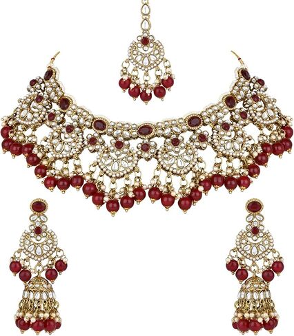 I Jewels Gold Plated Wedding Handcrafted Kundan Pearl Choker Necklace Jewellery Set For Women/Girls in Saudi Arabia