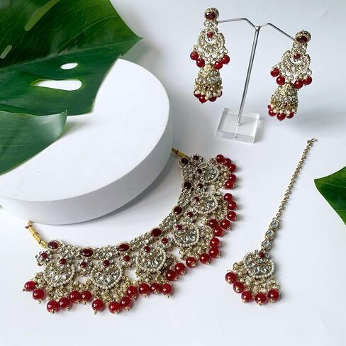 I Jewels Gold Plated Wedding Handcrafted Kundan Pearl Choker Necklace Jewellery Set For Women/Girls in Saudi Arabia