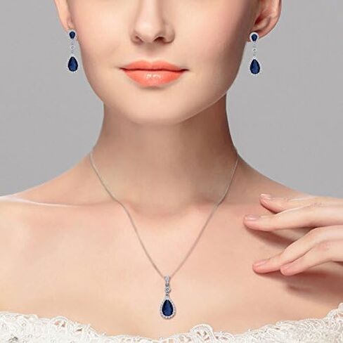 EleQueen 925 الفضة الاسترليني مكعب كامل زركونيا الدمعة قلادة الزفاف مجموعة أقراط متدلية، عيد الحب/عيد الأم/عيد الميلاد هدية لصديقتك/أمي in Kuwait