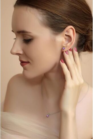 Jewelry Sets for Women, Necklace and Earring Sets for Women, Birthstone Jewelry, Genuine or Synthetic Gem, 5mm Round Solitaire, Pendant Necklace, Short Necklace, Stud Earrings, Sterling Silver Jewelry in Saudi Arabia