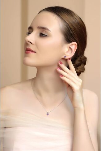 Jewelry Sets for Women, Necklace and Earring Sets for Women, Birthstone Jewelry, Genuine or Synthetic Gem, 5mm Round Solitaire, Pendant Necklace, Short Necklace, Stud Earrings, Sterling Silver Jewelry in Saudi Arabia
