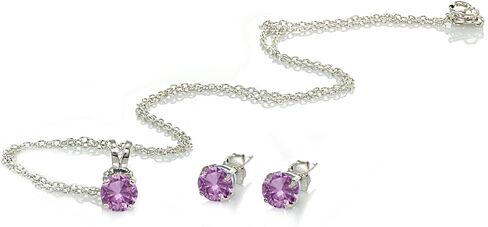 Jewelry Sets for Women, Necklace and Earring Sets for Women, Birthstone Jewelry, Genuine or Synthetic Gem, 5mm Round Solitaire, Pendant Necklace, Short Necklace, Stud Earrings, Sterling Silver Jewelry in Saudi Arabia