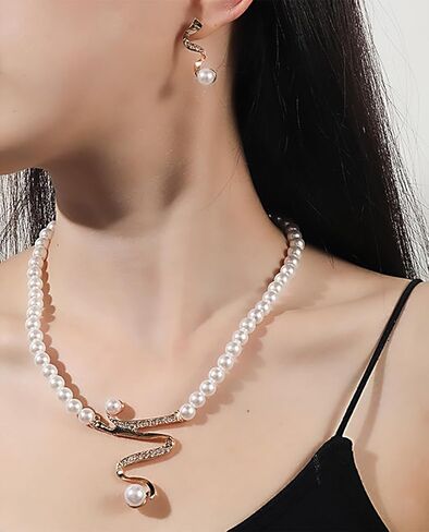 inenimartj اللؤلؤ قلادة وأقراط مجموعة مجوهرات اللؤلؤ الزفاف مجموعة للعروس فو اللؤلؤ المختنق القلائد اللؤلؤ أقراط 1920s زي مجموعة مجوهرات اللؤلؤ للنساء الفتيات هدايا عيد ميلاد in Kuwait