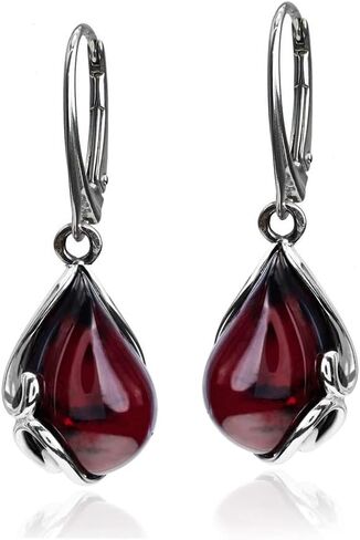 الكرز العنبر Leverback الفضة الاسترليني مجموعة أقراط قلادة Necklace18 بوصة in Kuwait