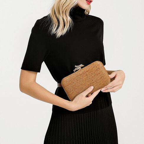 احصل على محفظة بمقبض من القش للنساء حقيبة شاطئ صيفية منسوجة حقيبة يد كروس الرافية حقيبة مسائية لحفلات السفر in Kuwait