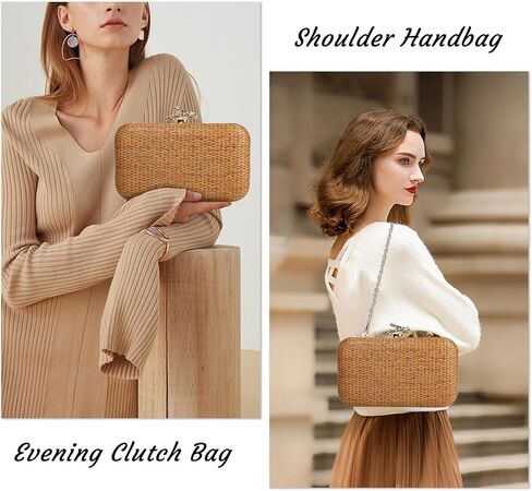 احصل على محفظة بمقبض من القش للنساء حقيبة شاطئ صيفية منسوجة حقيبة يد كروس الرافية حقيبة مسائية لحفلات السفر in Kuwait