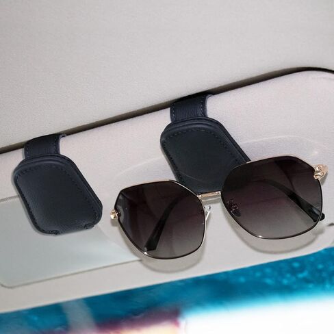 حامل نظارات شمسية للسيارة من XYZCTEM، حامل نظارات لواقي الشمس للسيارة، قطعتان من حامل النظارات الشمسية للسيارة، ملحقات داخلية للسيارات (أسود، قطعتان) in Kuwait