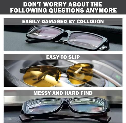 حامل نظارات شمسية للسيارة من XYZCTEM، حامل نظارات لواقي الشمس للسيارة، قطعتان من حامل النظارات الشمسية للسيارة، ملحقات داخلية للسيارات (أسود، قطعتان) in Kuwait