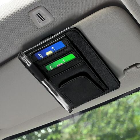 Car Sun Visor Organizer Clip, Small Car Card Sleeve Pocket Organizer, Car Visor Document Holder, Sunglasses, Car Registration/Drving License, Insurance Info, Pen, Note - Grey in Saudi Arabia