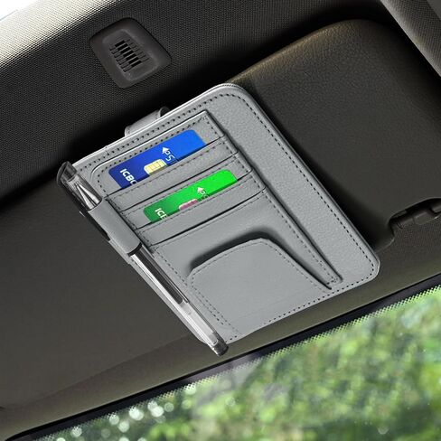 Car Sun Visor Organizer Clip, Small Car Card Sleeve Pocket Organizer, Car Visor Document Holder, Sunglasses, Car Registration/Drving License, Insurance Info, Pen, Note - Grey in Saudi Arabia