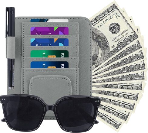 Car Sun Visor Organizer Clip, Small Car Card Sleeve Pocket Organizer, Car Visor Document Holder, Sunglasses, Car Registration/Drving License, Insurance Info, Pen, Note - Grey in Saudi Arabia