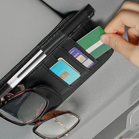 Car Sun Visor Organizer Clip, Small Car Card Sleeve Pocket Organizer, Car Visor Document Holder, Sunglasses, Car Registration/Drving License, Insurance Info, Pen, Note - Grey in Saudi Arabia