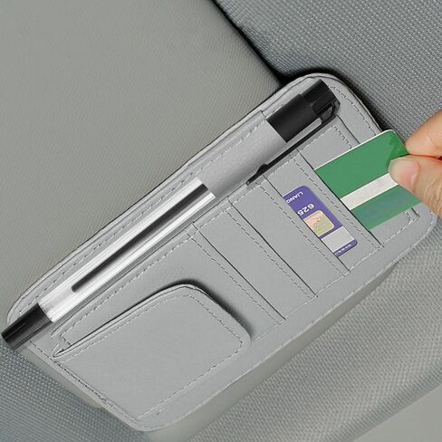 Car Sun Visor Organizer Clip, Small Car Card Sleeve Pocket Organizer, Car Visor Document Holder, Sunglasses, Car Registration/Drving License, Insurance Info, Pen, Note - Grey in Saudi Arabia