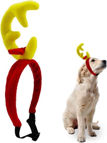 Reindeer Antlers Headband Dog Christmas Costume Dog Halloween Costume(Yellow Red, Reindeer-S) in Saudi Arabia