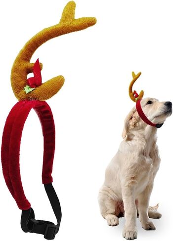 Reindeer Antlers Headband Dog Christmas Costume Dog Halloween Costume(Yellow Red, Reindeer-S) in Saudi Arabia