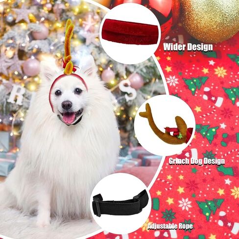 Reindeer Antlers Headband Dog Christmas Costume Dog Halloween Costume(Yellow Red, Reindeer-S) in Saudi Arabia