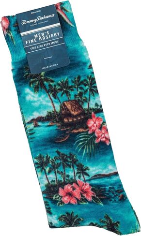 جوارب Tommy Bahama للرجال، مقاومة للبهتان، مطبوعة 360 درجة، كعب معزز، طول دائري، مسافر تاهيتي، مقاس واحد in Saudi Arabia