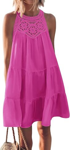 MEROKEETY Women's 2024 Summer Casual Sleeveless Sundress Halter A-Line Tiered Beach Vacation Mini Dress in Saudi Arabia