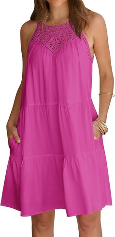 MEROKEETY Women's 2024 Summer Casual Sleeveless Sundress Halter A-Line Tiered Beach Vacation Mini Dress in Saudi Arabia