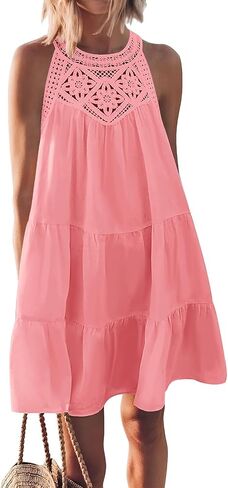 MEROKEETY Women's 2024 Summer Casual Sleeveless Sundress Halter A-Line Tiered Beach Vacation Mini Dress in Saudi Arabia