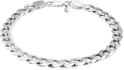 LeCalla Links Solid 925 Sterling Silver Curb Chain Bracelet for Men | Gifts for Fathers Day Italian 6.5mm Diamond-Cut Cuban Link Curb Chain Bracelet 8 Inches in Saudi Arabia