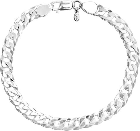 LeCalla Links Solid 925 Sterling Silver Curb Chain Bracelet for Men | Gifts for Fathers Day Italian 6.5mm Diamond-Cut Cuban Link Curb Chain Bracelet 8 Inches in Saudi Arabia