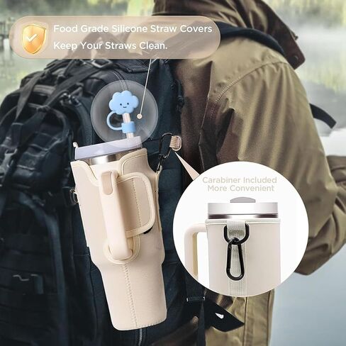 Water Bottle Carrier Bag with Phone Pocket for Stanley 40 oz Tumbler with Handle, Water Bottle Holder Pouch Accessories with Adjustable Strap Bollus & Straw Cover & Plush Pendant in Saudi Arabia