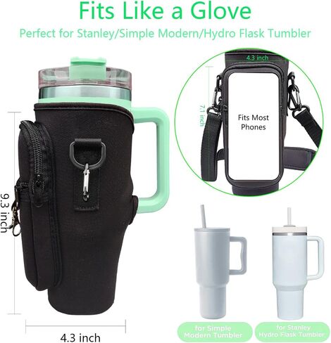 Water Bottle Carrier Bag with Phone Pocket for Stanley 40 oz Tumbler with Handle, Water Bottle Holder Pouch Accessories with Adjustable Strap Bollus & Straw Cover & Plush Pendant in Saudi Arabia