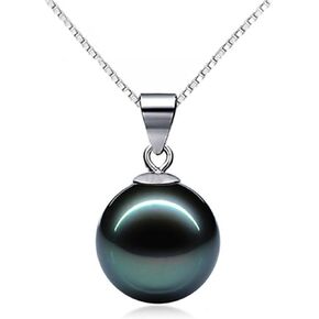 Single Pearl Necklace silver | Black Pearl Pendant Necklace for Women | Dainty Pearl Drop Necklaces Jewelry | One pearl Necklace Pendant