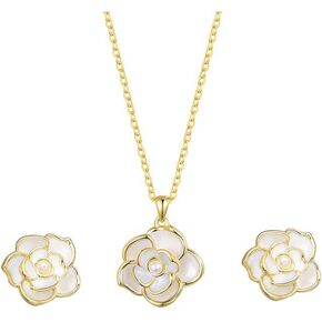 AILUOR Black Rose Camellia Flower Jewelry Sets, Fashion Wedding Bridal Crystal Flower Pendant Statement Necklace Hook Earrings Set for Women