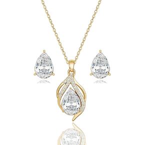 Bridesmaid Jewelry Set for Women,Pendant 18K Gold & Silver & Rose Gold Pendant Necklace Earrings Set,Dainty Gift for Wedding/Proposal/Party/Prom/Anniversary