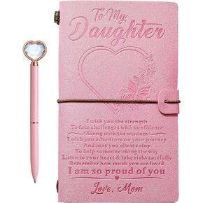 To My Granddaughter’s Gift Pink Leather Journal+Heart Diamond Pen Set ,Engraved Notebook Writing Journal,Refillable Notepads,Travel Diary Graduation Back to School,Christmas,Birthday Gifts for