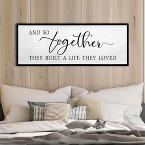 And So Together They Built A Life They Loved Wall Decor 32"X12" Rustic Master Bedroom Large Wood Framed Sign Above Bed Modern Farmhouse Quotes Couple Wall Art Over Bed Hanging Decoration (Black)