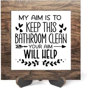 Wooden sign gift with stand, wooden sign for Bathroom, Toilet Decor, Inspirational Wood Plaque Decoration for Mental healthcare Home decor, Bath, Kitchen-A32