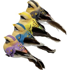 LWINGFLYER 4PCS Artificial Birds Simulation Foam Feather Birds for Crafts, 3.9inch Mini Realistic Birds Sparrow with Wire Feet for Home Decoration Garden Wedding Ornaments