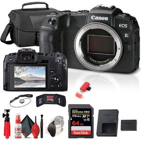 Canon EOS RP Mirrorless Digital Camera (Body Only) (3380C002) + 64GB Memory Card + Case + Card Reader + Flex Tripod + Hand Strap + Cap Keeper + Memory Wallet + Cleaning Kit (Renewed)