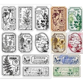 GLOBLELAND Label Clear Stamp Vintage Flower and Leaf Silicone Clear Stamp Text Background Embossing Stencils Template for DIY Scrapbooking Cards Making Photo Album Decorative