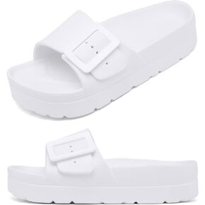 Womens Platform Sandals with Arch Support, Adjustable Buckle Beach Sandal Woman Comfort Lightweight Ultra Cushion EVA Slides